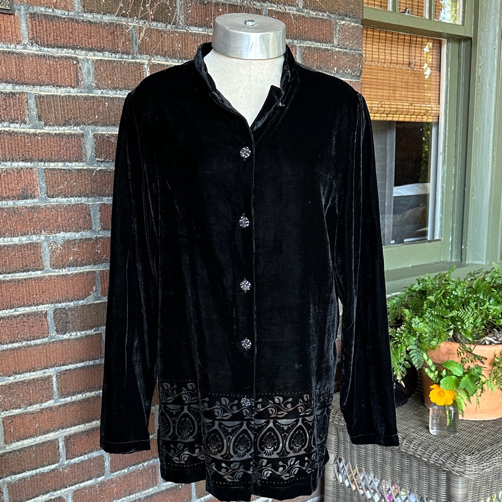 Jaclyn Smith vintage black burnout velvet blouse/witchy/whimsigoth/boho.Sz Large